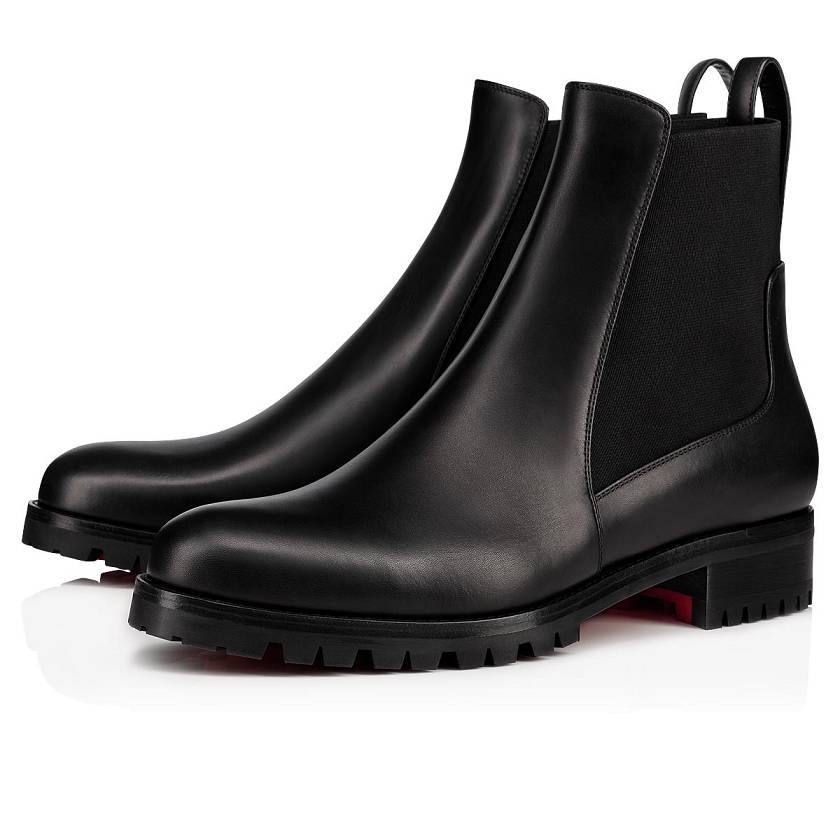 Women's Christian Louboutin Marchacroche Leather Chelsea Boots - Black [0547-281]